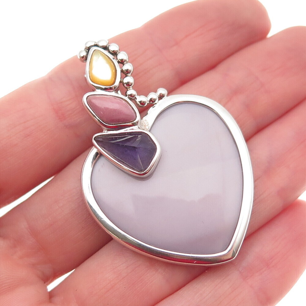 Whitney Kelly 925 Sterling Silver Vintage Real Multi-Color Gem Heart Pendant